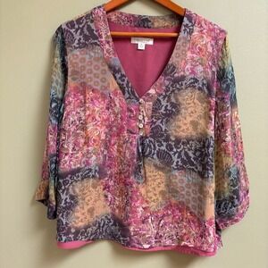 Coldwater Creek Womens Silk Top Size XL Spring Floral Fairy Wedding Sheer Lined